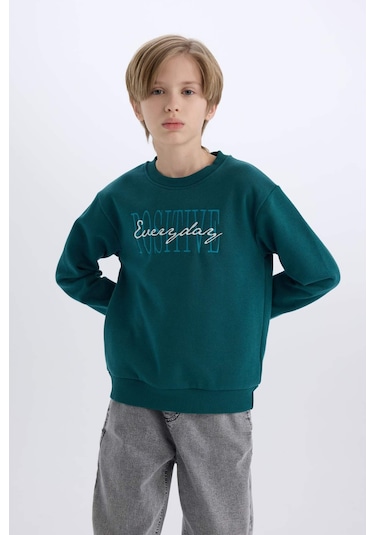 DeFacto Erkek Çocuk Bisiklet Yaka Baskılı Sweatshirt D3036A824WNGN146