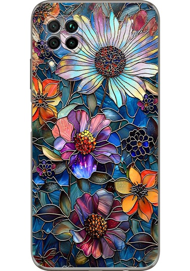 Printify Huawei P40 Lite İle Uyumlu Vitray Mücevher Flora Tasarımlı Şeffaf Silikon Kılıf Şeffaf