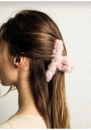 Peluş Yumuşak Tüylü Mandal Toka Pembe