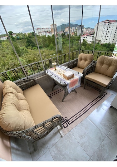 Kartepe 2 1 1 Rattan Bahçe Balkon Takımı Bej