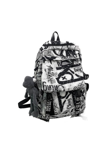 Büyük Kapasiteli Grafiti Desenli Okul Sırt Çantası 1skkeh Beyaz
