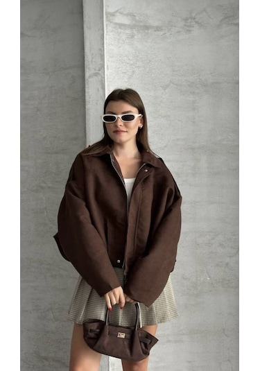 Prifaldi Zr Oversize Süet Bomber Ceket Kahverengı