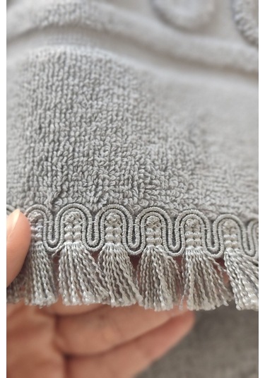 2'li Püsküllü Ayak Havlusu-%100 Pamuk-50x70 Cm-gri Gri