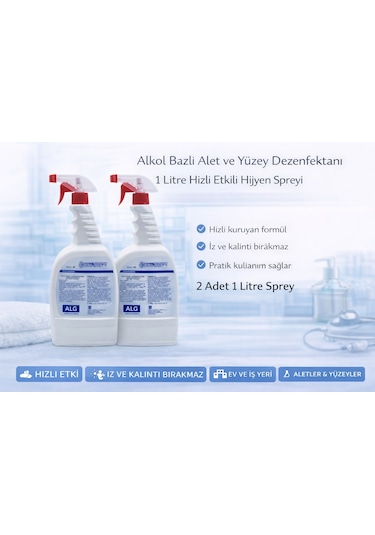 Alkol Bazlı Alet Ve Yüzey Dezenfektanı 1 Litre Sprey 2 Adet