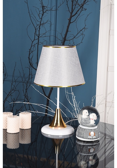 DEDE LİZBON ABAJUR BEYAZ GOLD MASA LAMBASI Beyaz - Gri