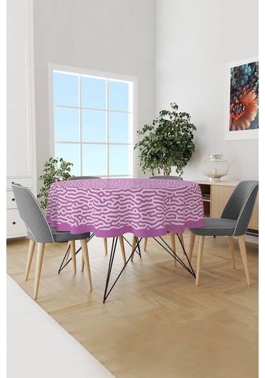Alley Desenli Yuvarlak Süet Dertsiz Masa Örtüsü Mor