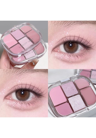 Altı Renkli Mat Pembe Göz Farı Paleti Glitter Mat Göz Farı Yalan İpekböceği 02 9.4g C01