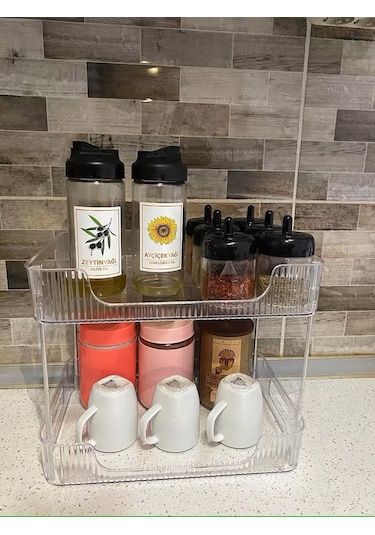 Morponi İki Katlı Organizer- Makyaj Organizeri - Ofis, Banyo Düzenleyici Şeffaf