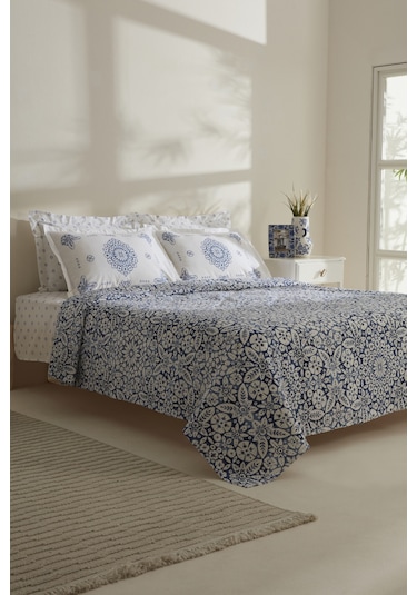 Karaca Home Ida %100 Pamuk Çift Kişilik Pike Takımı Mavi Mavi