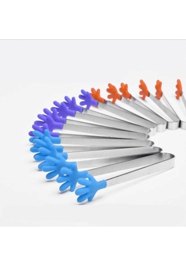 Sones Silikon Paslanmaz Çelik Pişirme Mutfak Buz Maşası Gıda Barbekü Salata El Klipsi Mavi