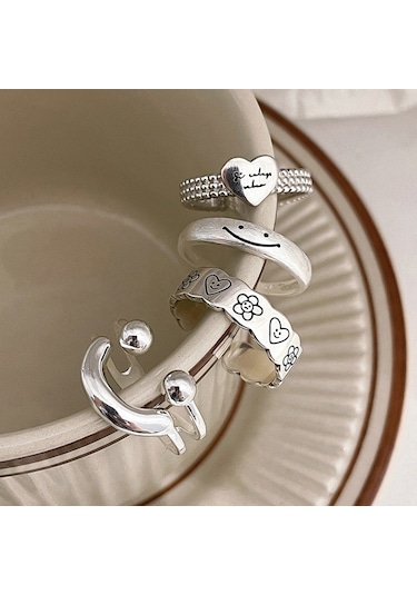 Happy Smile Face Love Wear Combination Ring, Color: J2135 Çok Renkli