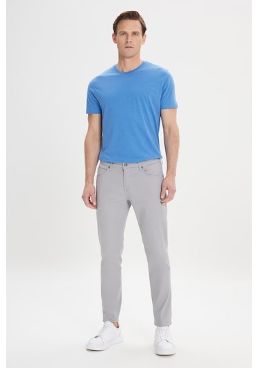 AC&Co / Altınyıldız Classics 360 Derece Her Yöne Esneyen Slim Fit Dar Kesim Diyagonal Desenli Erkek Pantolon Gri