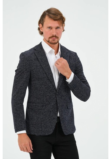 Bonesti Erkek Slim Fit Blazer Ceket Lacivert Desenli