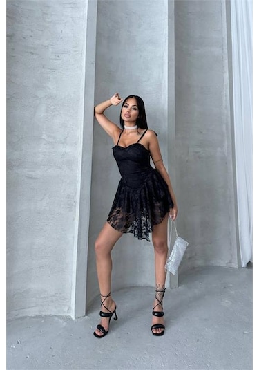 Dip Moda Kadın İçi Şortlu Prenses Mini Elbise Dpnbdf060 Siyah