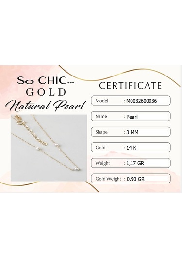 Doğal İnci Taşlı 14 Ayar Sarı Altın Kolye Sarı - Beyaz