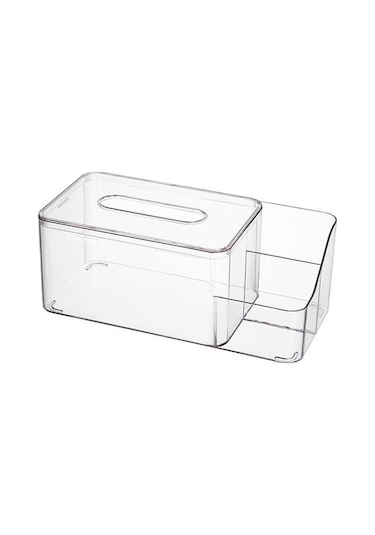 Şeffaf Doku Tutucu Şeffaf Görünür 2 Bölmeli Doku Kutusu Plastik Masaüstü Peçetelik Kutusu Oturma Odası Malzemeleri