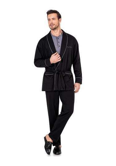 Pierre Cardin 5605 Erkek Çeyizlik 3'lü Rob Pijama Takım-siyah Siyah