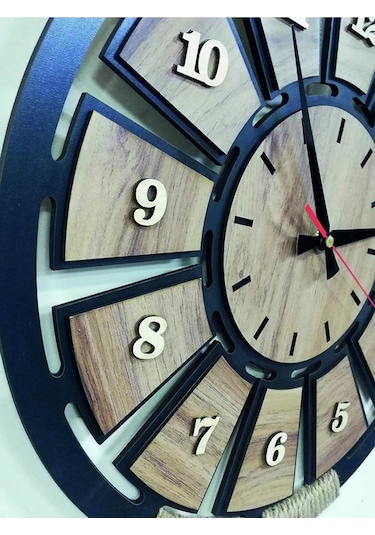 Dmswaall Ahşap Halatlı Dekoratif Duvar Saati Siyah