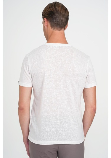 Comfort Fit Bisiklet Yaka Viskon Karışımlı Casual Ekru Tişört Ts 902 Ekru