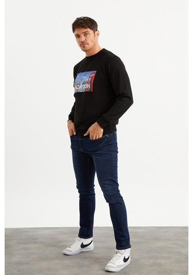 Mysport 5011 Erkek Bisiklet Yaka Baskılı Sweatshirt-siyah Siyah