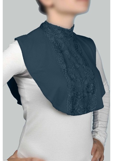 Altobeh Kadın Penye Tesettür Daire Yakalı Dantelli Boyunluk - Petrol