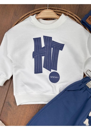 Hi Baskılı Bereli Armalı Oversize Erkek Bebek Takım Lacivert