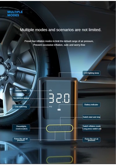 Gimp Taşınabilir Göstergeli Güç Bankası Usb & Type-c, El Feneri, Flaşör, Araç Lastik Hava Pompası