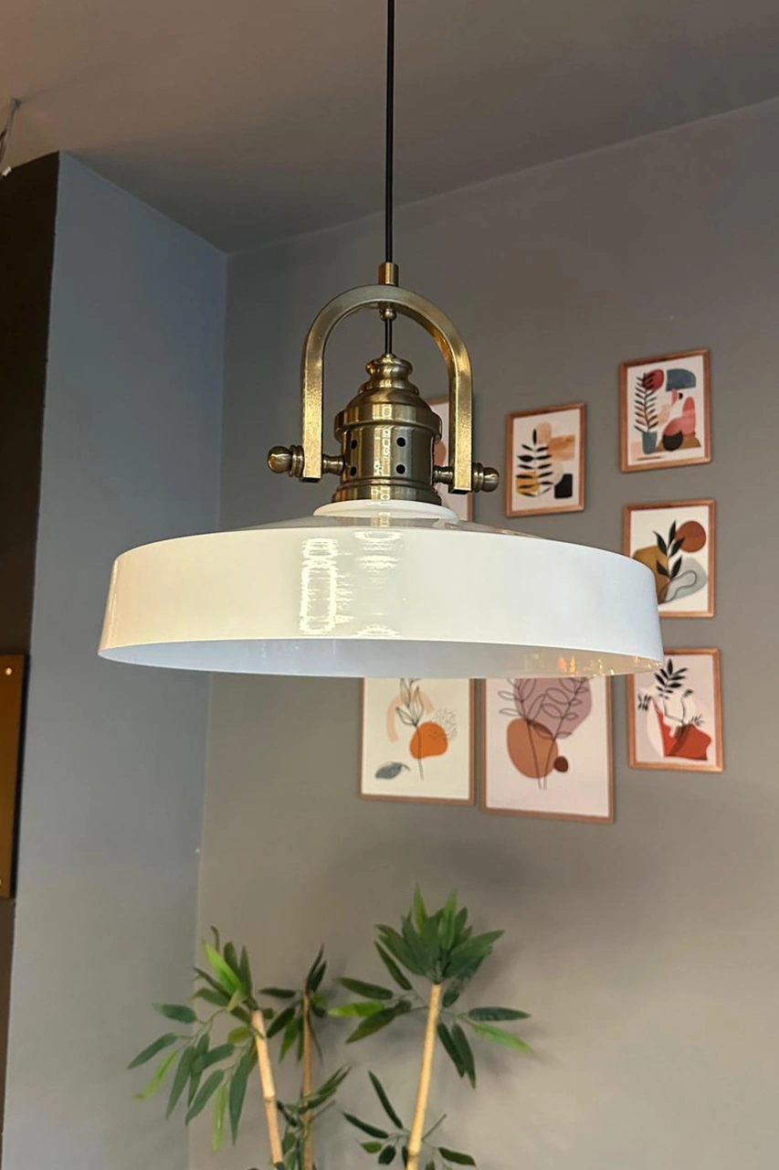 Açe Beyaz Tekli Delikli Eskitme Başlık Avize Retro Sarkıt Ofis Showroom Salon Mutfak Avizeleri Beyaz