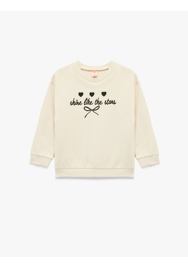 Koton Uzun Kollu Bisiklet Yaka Pamuklu Baskılı Sweatshirt Ekru 6wmg10104ak Ekru