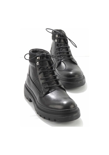 Siyah Hakiki Deri Erkek Bot & Bootie E02587510903 Siyah