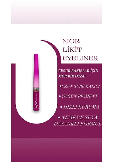 Mov Likit Eyeliner Mor 3,5 G Yoğun Pigmentli, Suya & Tere Dayanıklı Mor