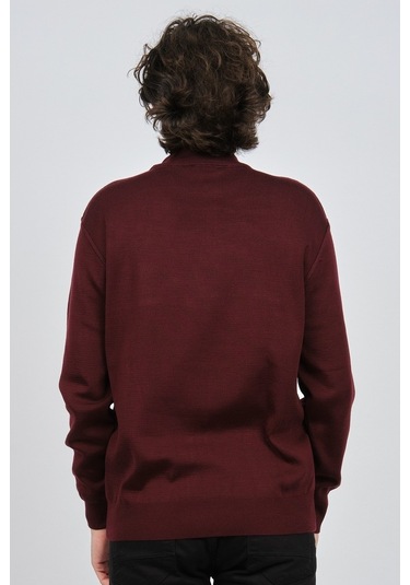 Haki Triko Erkek Yarım Balıkçı Yaka Desenli Kazak 60872013 Bordo Bordo