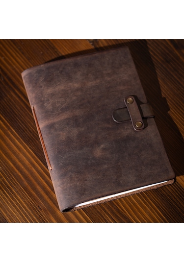 Kişiye İsme Özel Hakiki Deri A5 Defter / Ajanda Kestane