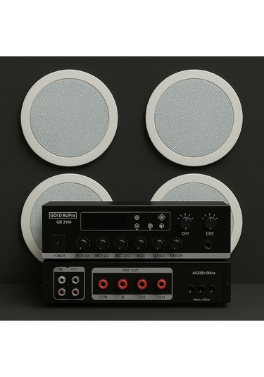 Luxury, 4 Adet Hoparlör 1 Adet Anfi, Asma Tavan Ses Sistemi, Alçıpan Tavan Ses Sistemi, Mağaza Ses Sistemi 16cm