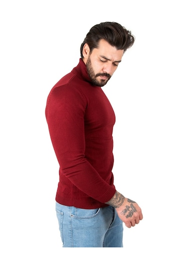 Deepsea Bordo Balıkçı Yaka Bordo Düz Kazak 2002292 Bordo