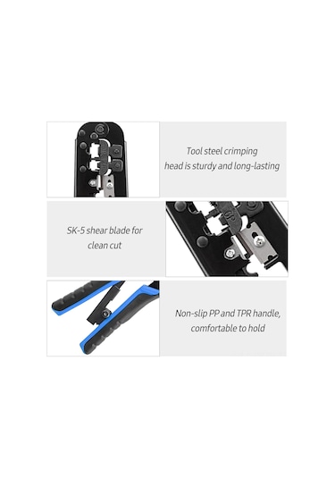Neevoyu Multifonksiyon Tel Presi - 8p/6p Ağ Ve Telefon Kablosu Kristal Uç Presleme, Soyma Ve Kesme Aleti 7sq-568 Siyah+mavi