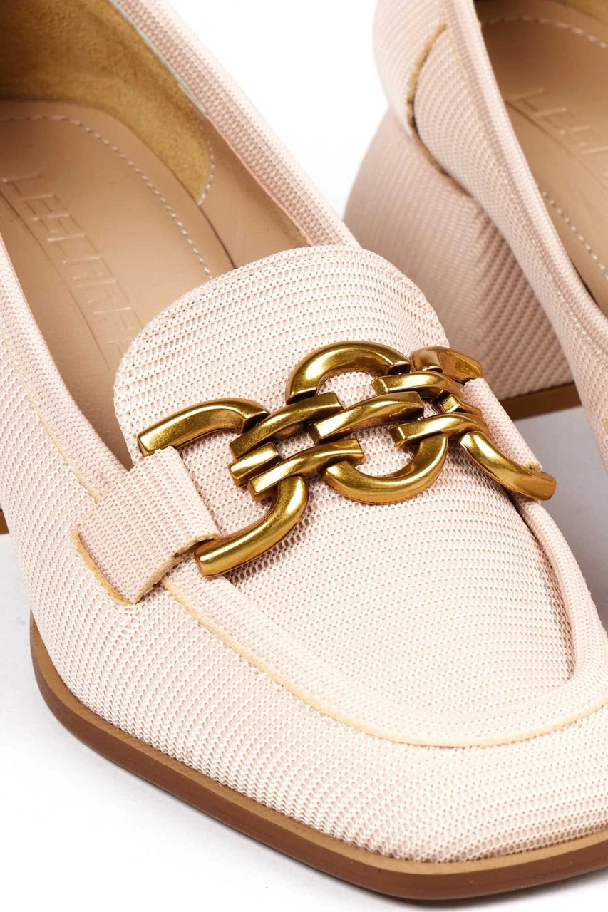 Bestello Tokalı Neolit Taban Kalın Topuklu 281-351 Kadın Ayakkabı Bej