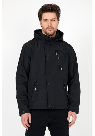 Sivaist Yeni Sezon Erkek Siyah Softshell Kapüşonlu Iç Cepli Mont