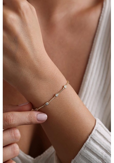 14 Ayar Altın Oval Taşlı Bileklik Sarı Altın