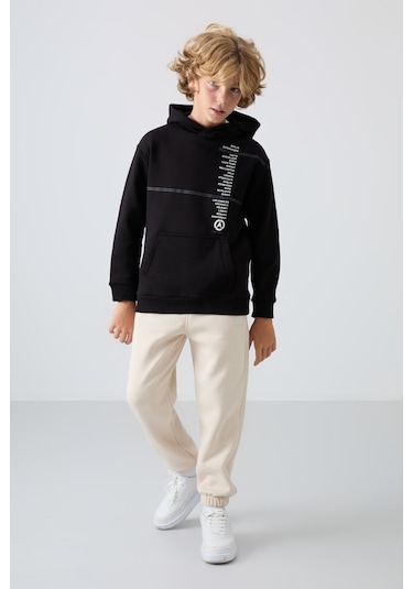 Tommy Life Bej Pamuklu Kalın İçi Tüylü Yumuşak Dokulu Standart Fit Baskılı Erkek Çocuk Eşofman Alt - 11225 Bej