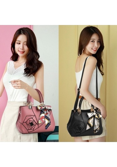 Didadodo 378 Siyah Üç Boyutlu Oymalı Bayan El Çantası, Gümüş Detaylı Siyah