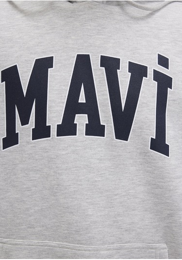 Mavi - Mavi Logo Baskılı Kapüşonlu Gri Sweatshirt 067149-80196 Gri