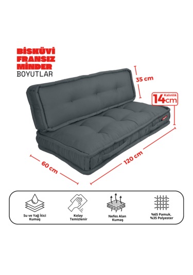 Xpermate Bisküvi Minder Petek Önü Fransız 60x120x14 Antrasit