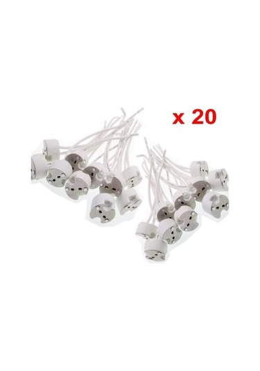 20 Adet G5.3 Seramik Kuvars Lamba Duyu Soketi Mumluk Silikon Kablo Halojen Lambalar, Led Lambalar İçin, Beyaz, 15 Cm