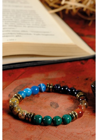 Ssilhoutte Doğaltaş Sertifikalı Oğlak Burcu Doğal Taş Kadın Erkek Bileklik Jasper,malahit,akik,ametist Hematit 8mm Çok Renkli