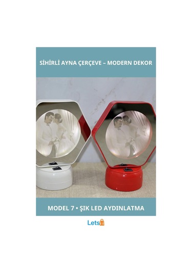 Led Işıklı Sihirli Ayna Çerçeve Modern Tasarım Beyaz Kırmızı