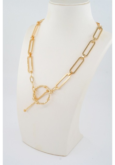 Kadın Özel Tasarım Önden Kilit Detaylı Zincir Kolye - ALTIN Gold