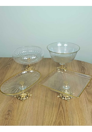 Elta Collection Gold Detaylı Metal Ayak 4 Parça Sunum Ve Servis Seti Gold
