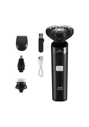 Elektrikli Lcd Dijital Ekran Üç Başlı Yüzen Tıraş Bıçağı Type-c Siyah