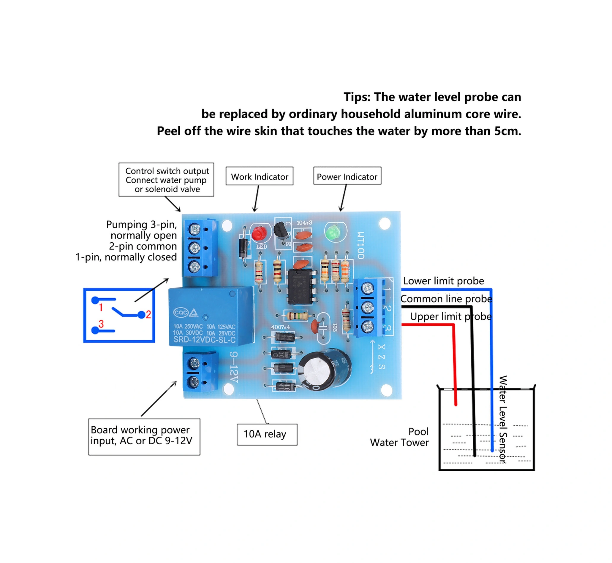 Yuntech01 12vdc Su Seviyesi Kontrolcü Modülü - Otomatik Pompa Dolum Ve Boşaltma, Yüksek Akım Röle, Pcb Tabanlı, Kararlı Performans